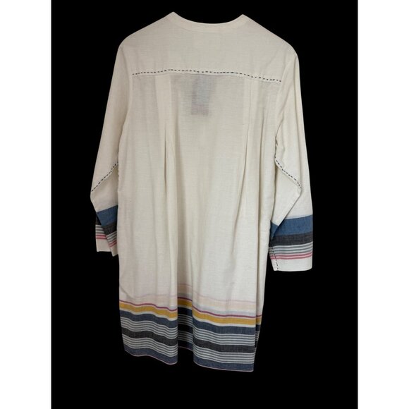 New KOPAL Anthropologie White Tunic Dress w/ Multicolor Stripes 3/4 Sleeves Sz S - Picture 5 of 10